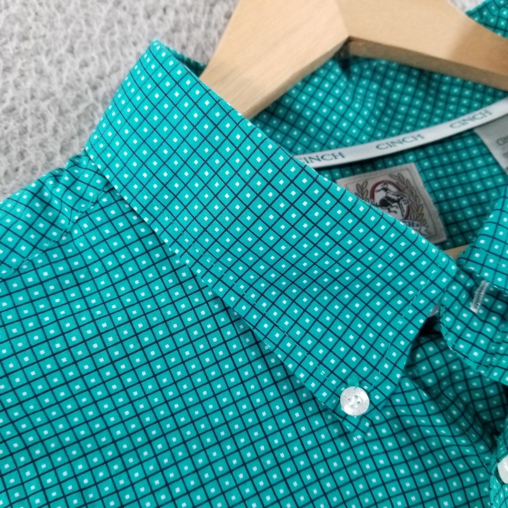 Cinch Shirt Mens Large Green Check Western Rodeo Dress Church Button Down Navy